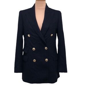 Officine Générale Mathilde Blazer US 8 FR 40 Navy Blue Wool Double Breasted